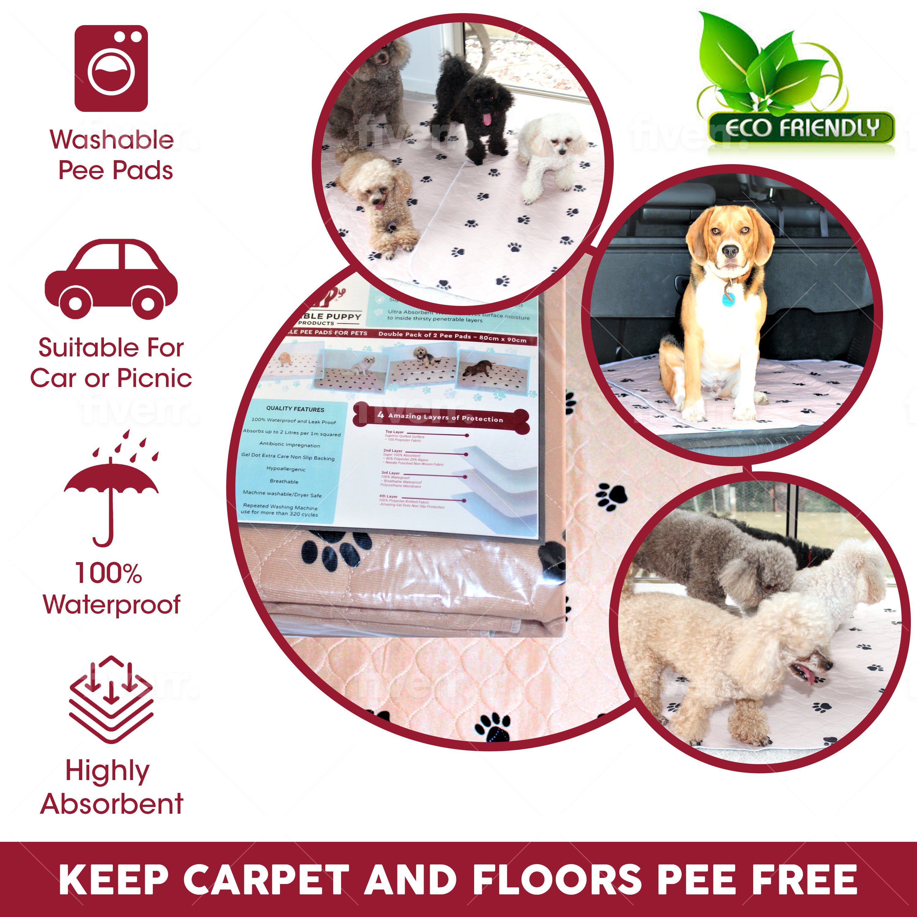 Washable Dog Pee Pads with Puppy Grooming Gloves,Puppy Pads,Reusable Pet  Training Pads,Large Dog Pee Pad,Waterproof Pet Pads for Dog Bed Mat,Super